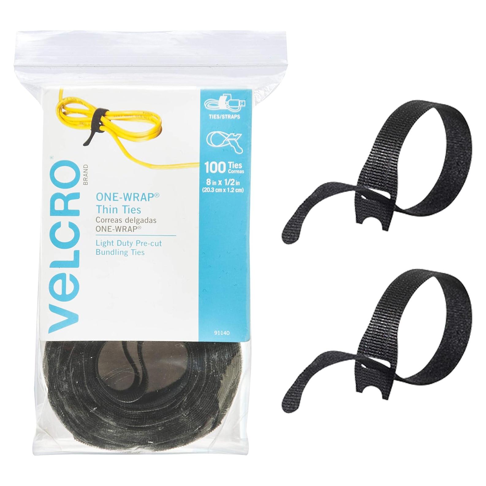 Sujetadores de Cables VELCRO 100Pk 20,32x1,27cm Negro