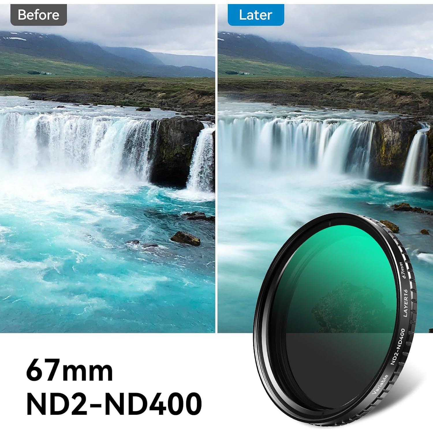 Filtro ND APEXEL 67mm Variable ND2-ND400 para Cámara