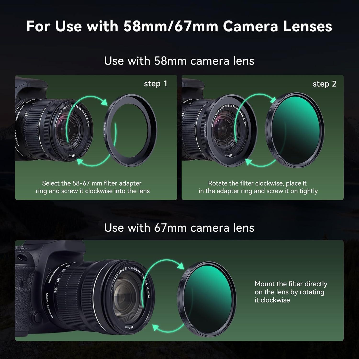 Filtro ND APEXEL 67mm Variable ND2-ND400 para Cámara