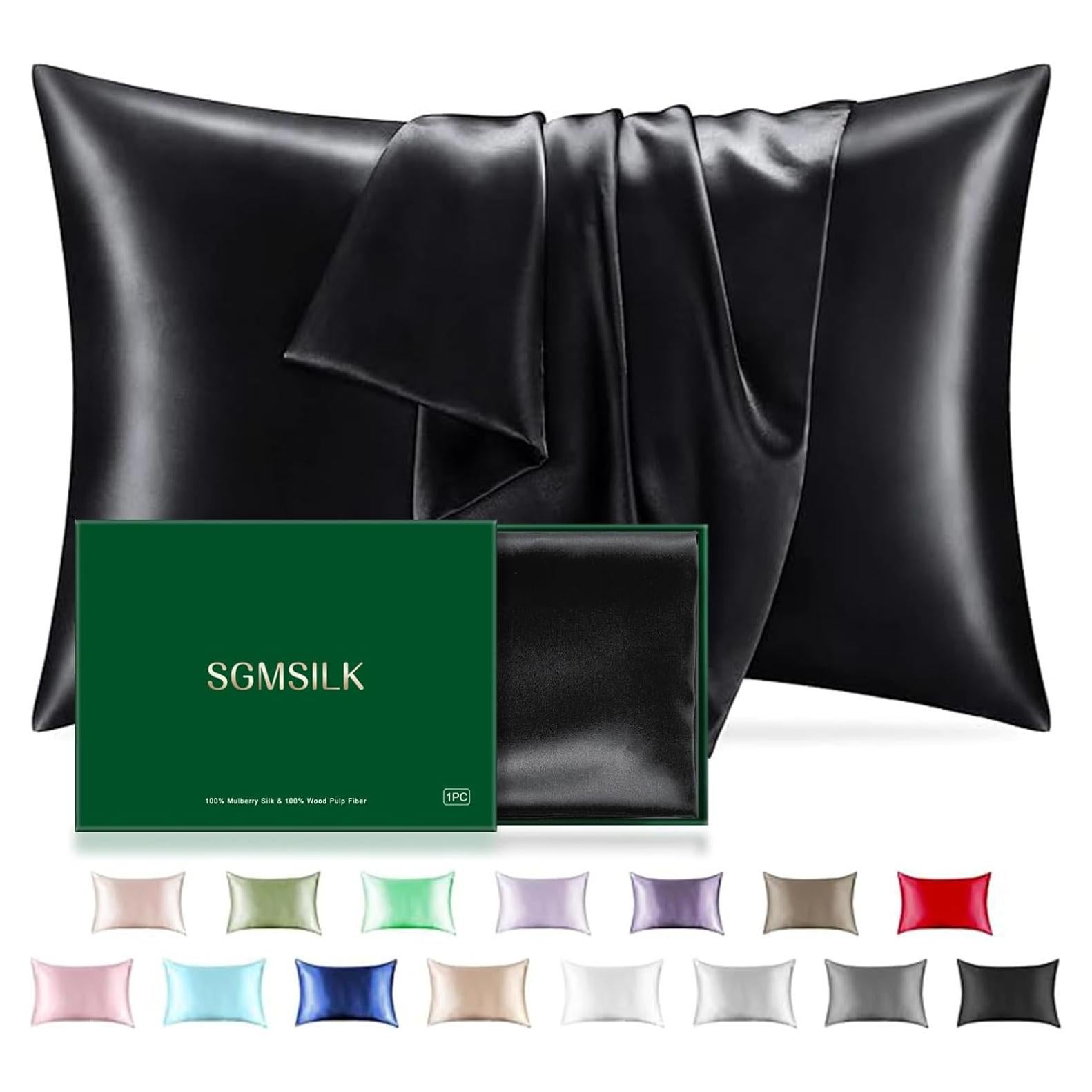 Funda de Almohada de Seda SGMSILK 22 Momme 20x66 cm Negra