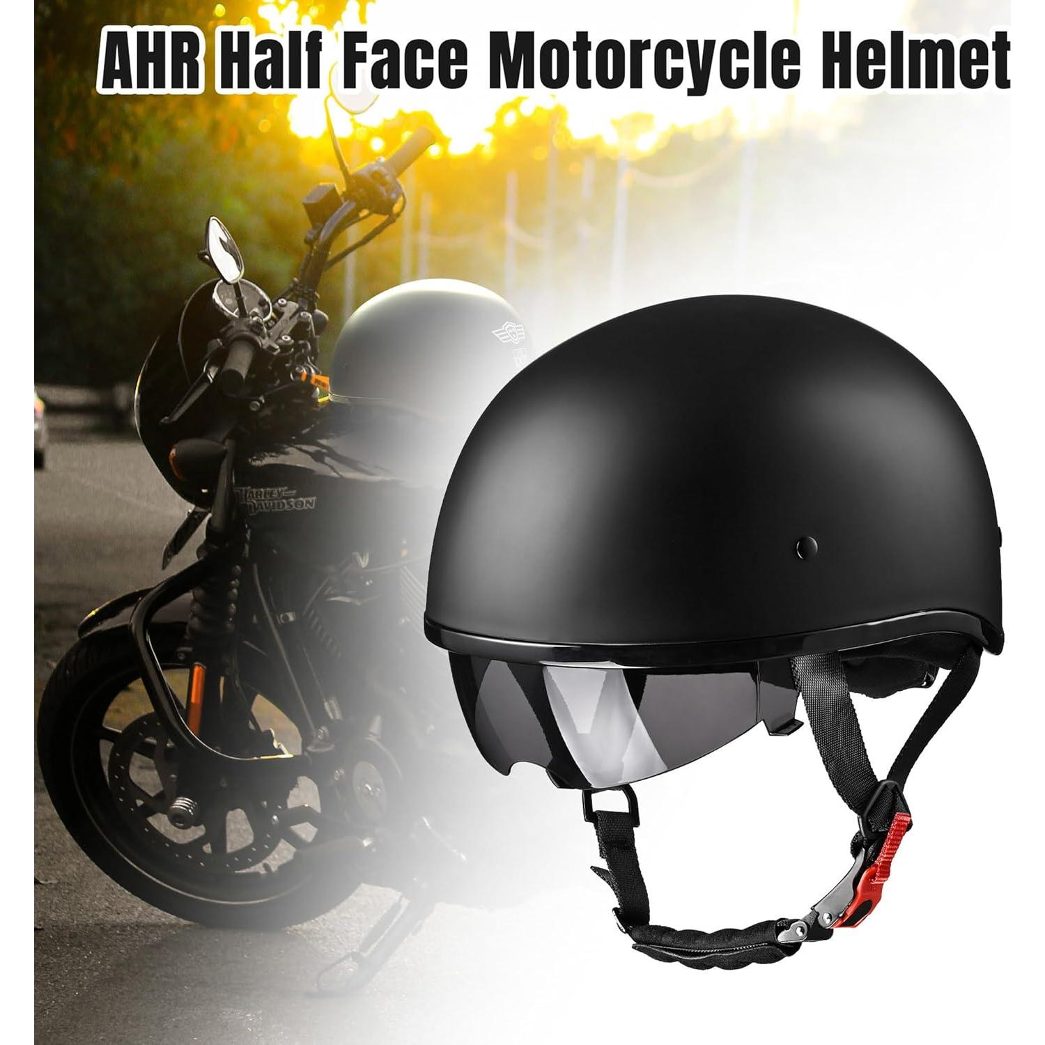 Casco AHR Half Negro Mate con Visera Solar para Motocicleta