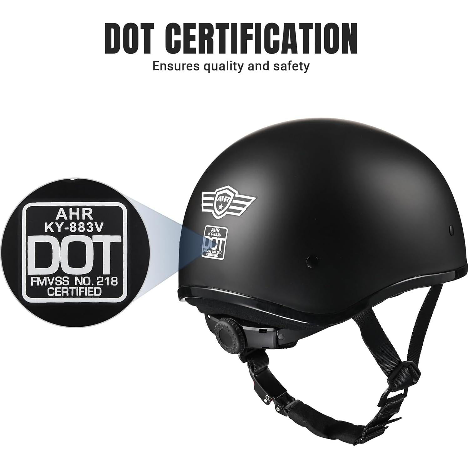 Casco AHR Half Negro Mate con Visera Solar para Motocicleta