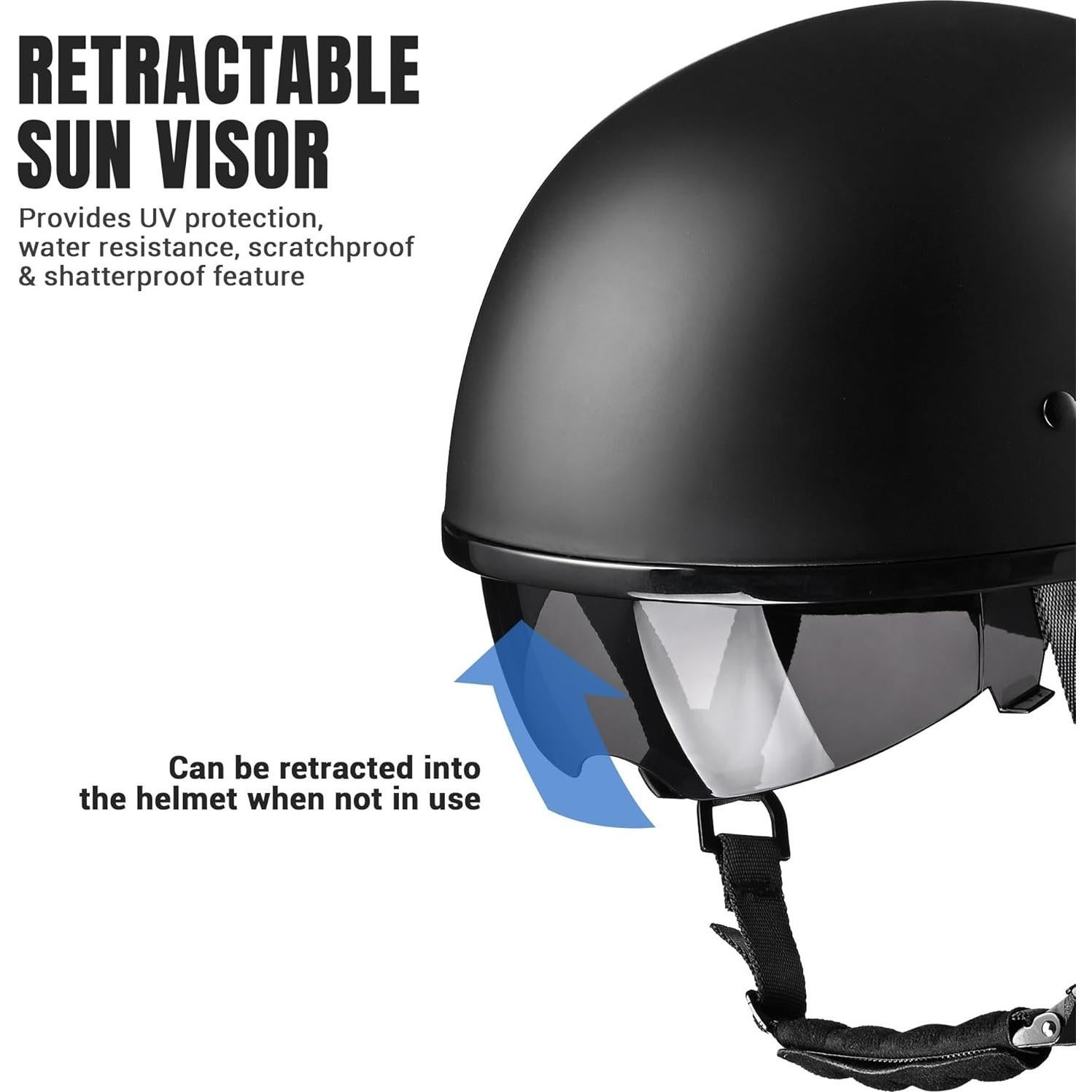 Casco AHR Half Negro Mate con Visera Solar para Motocicleta