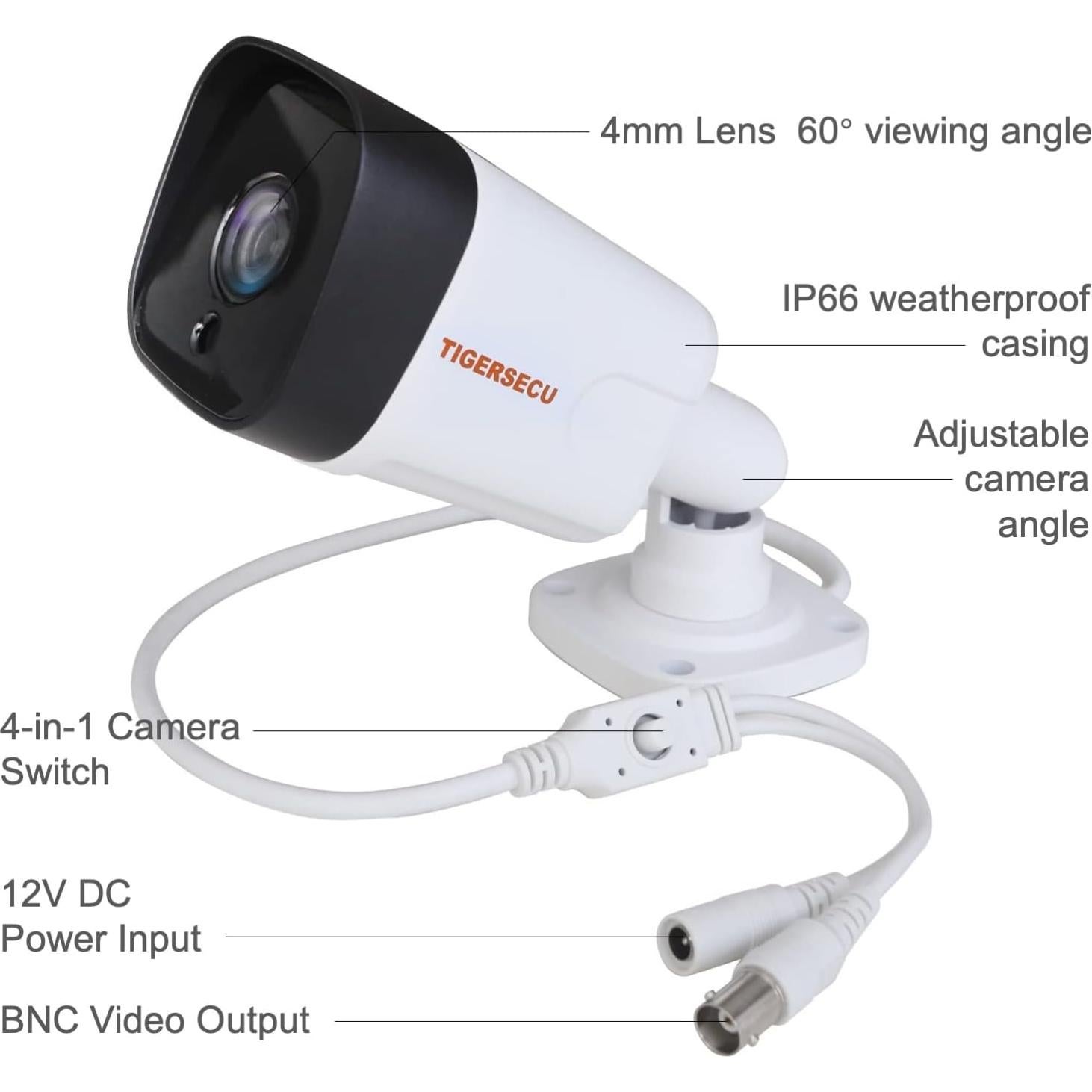 Cámara de Seguridad TIGERSECU 5MP Metal IP66 Interior/Exterior
