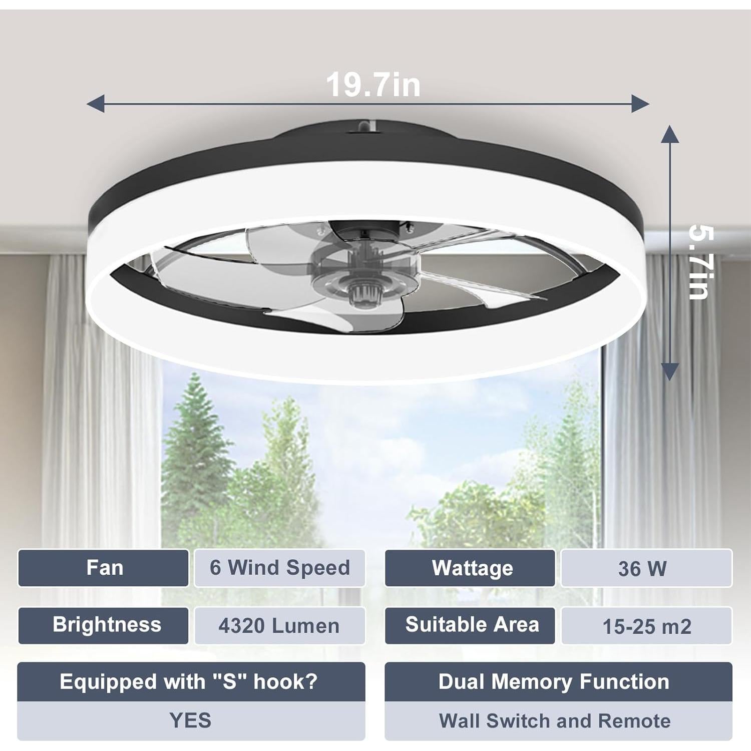 Ventilador de Techo VOLISUN 52" con Luz LED y Control Remoto
