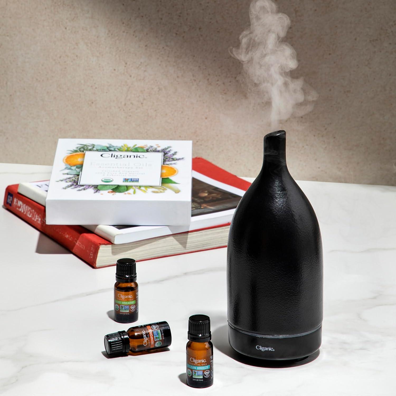 Difusor de Aromaterapia Cliganic Cerámica Negro 100mL LED