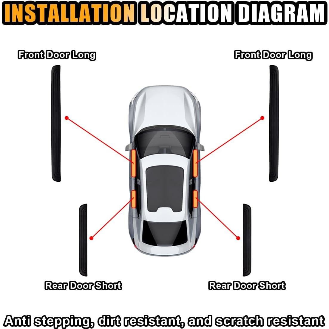4PCS Car Door Threshold Protection, Car Door Sill Plate Step Protector, Rubber Door Edge Step Dust Shield Cover, Universal Anti-Scratch Exterior Accessories for Car SUV