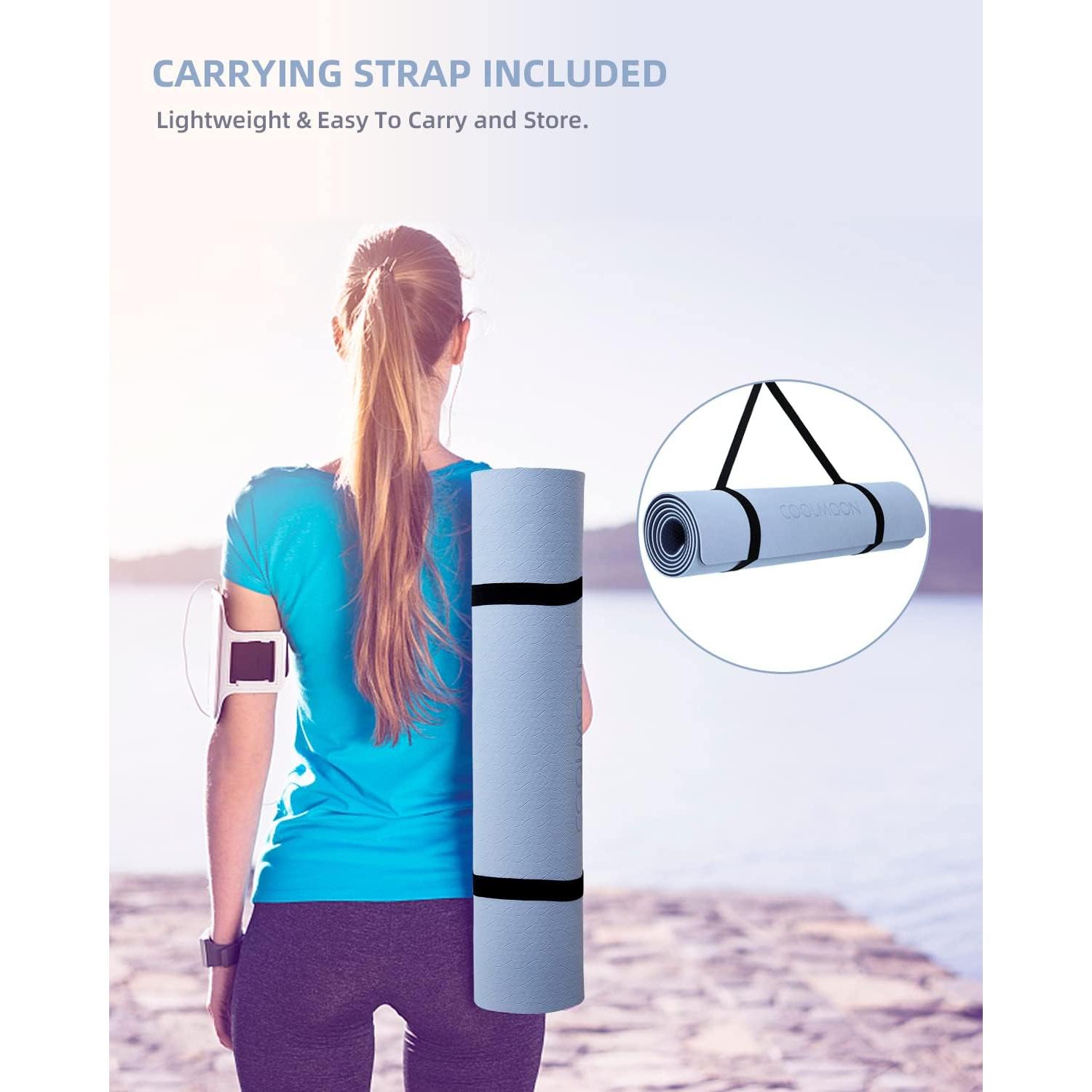 Esteras de Yoga Antideslizantes COOLMOON 182.88x62.23cm TPE