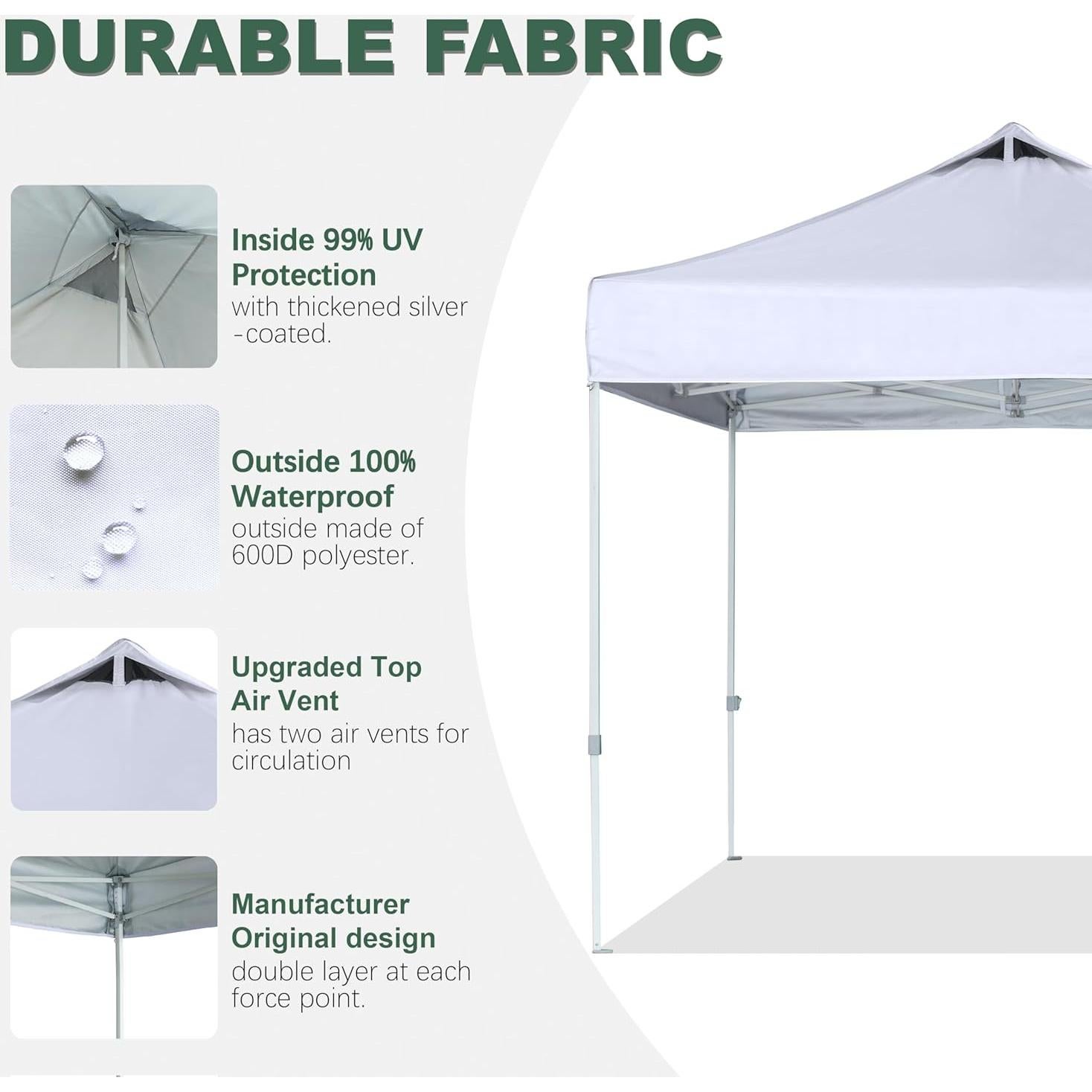 Carpa Plegable 10x10 JANCANOPY Techo Blanco Resistente al Agua