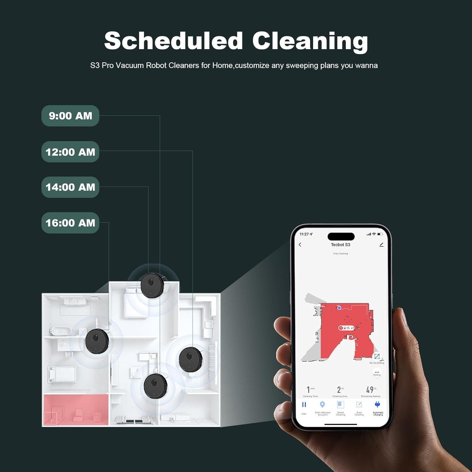 Aspiradora Robótica TECBOT S3 Pro 4,000Pa WiFi 150min