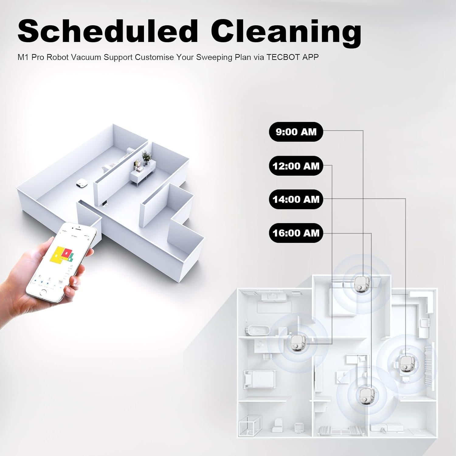 Aspiradora Robótica TECBOT S3 Pro 4,000Pa WiFi 150min