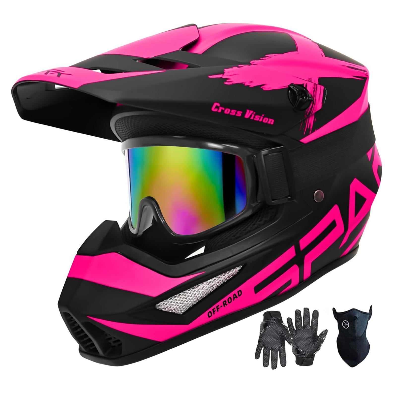 Casco Motocross SanQing yytk-01 Mediano Rosa con Guantes