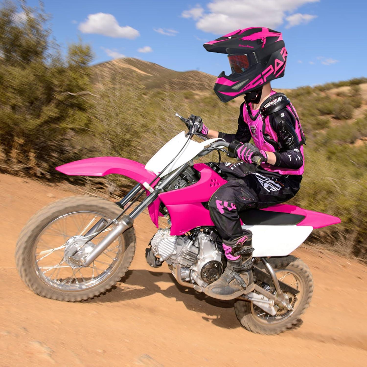 Casco Motocross SanQing yytk-01 Mediano Rosa con Guantes