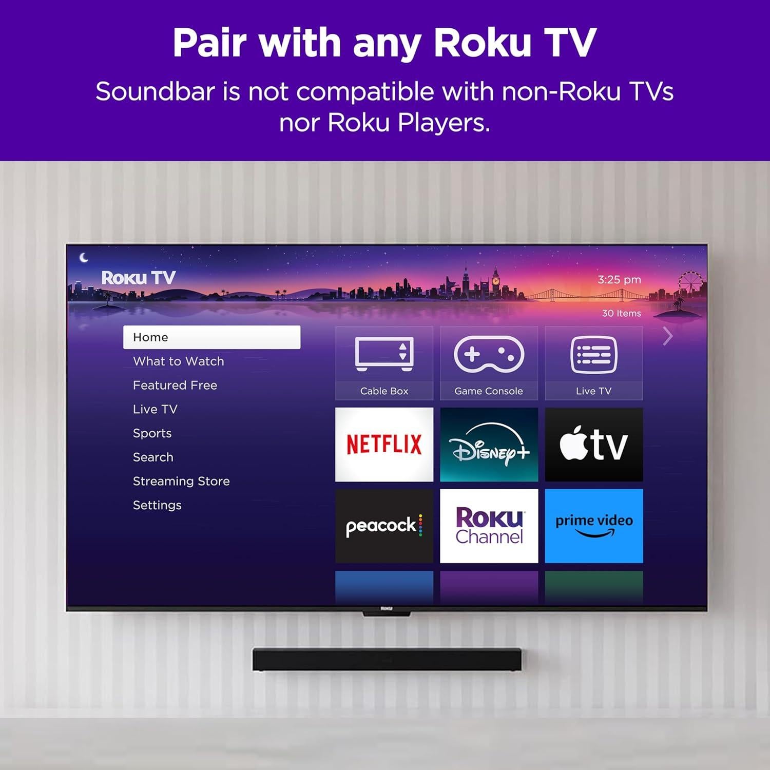 Barra de Sonido Inalámbrica Roku TV 2023, 80 cm, Sonido Estéreo