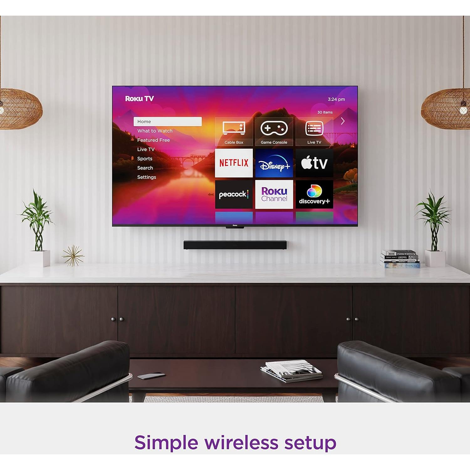 Barra de Sonido Inalámbrica Roku TV 2023, 80 cm, Sonido Estéreo