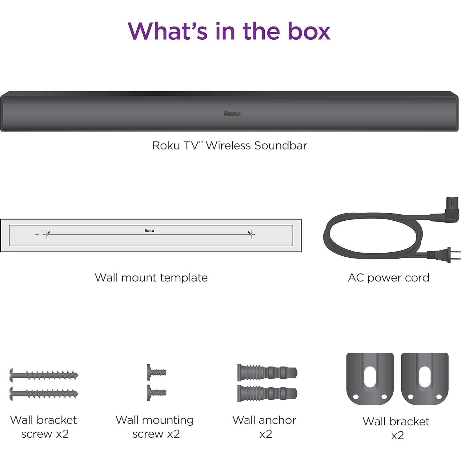 Barra de Sonido Inalámbrica Roku TV 2023, 80 cm, Sonido Estéreo