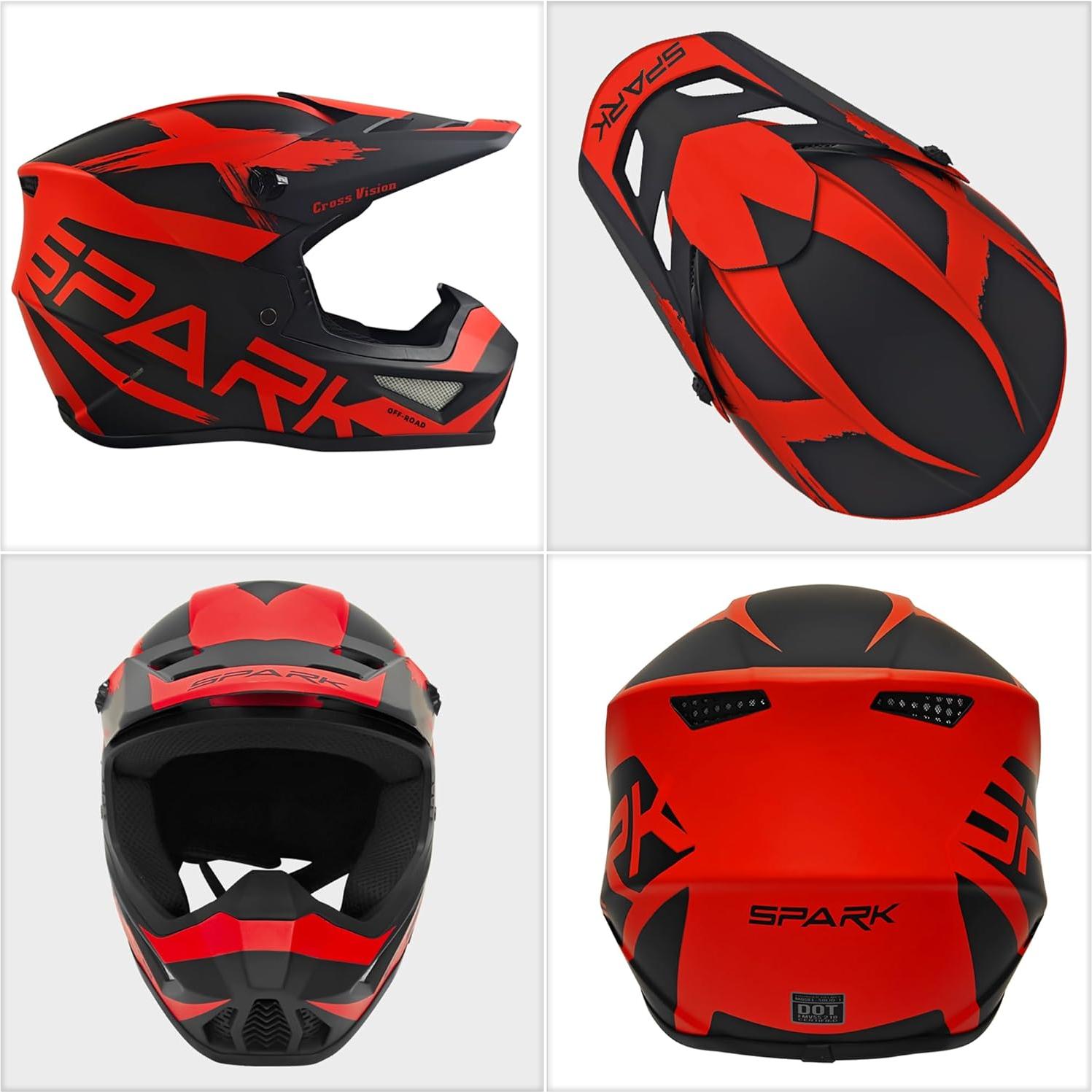 Casco de Motocross SanQing yytk-01 Rojo Pequeño con Guantes