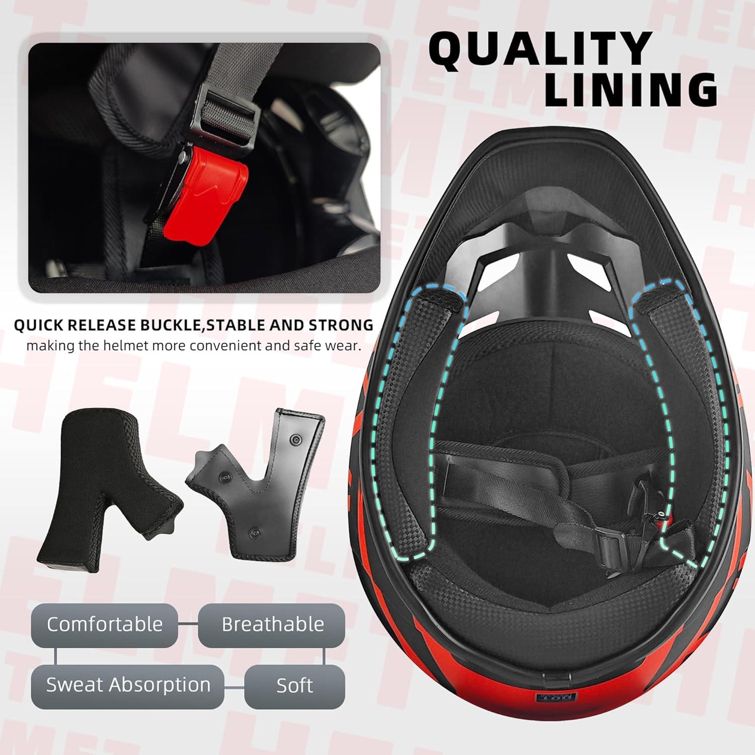 Casco de Motocross SanQing yytk-01 Rojo Pequeño con Guantes