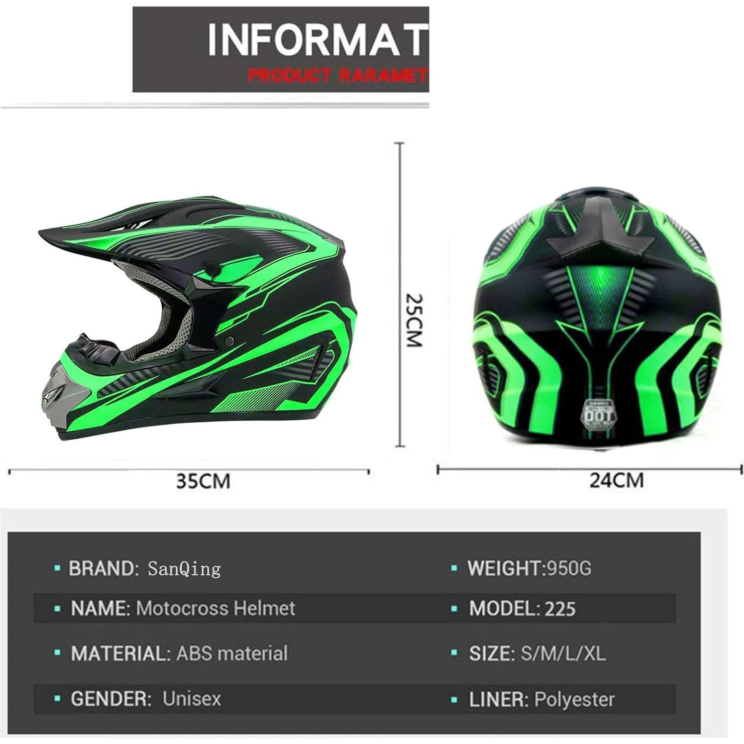 Casco de Motocross SanQing yytk-01 Verde S con Accesorios