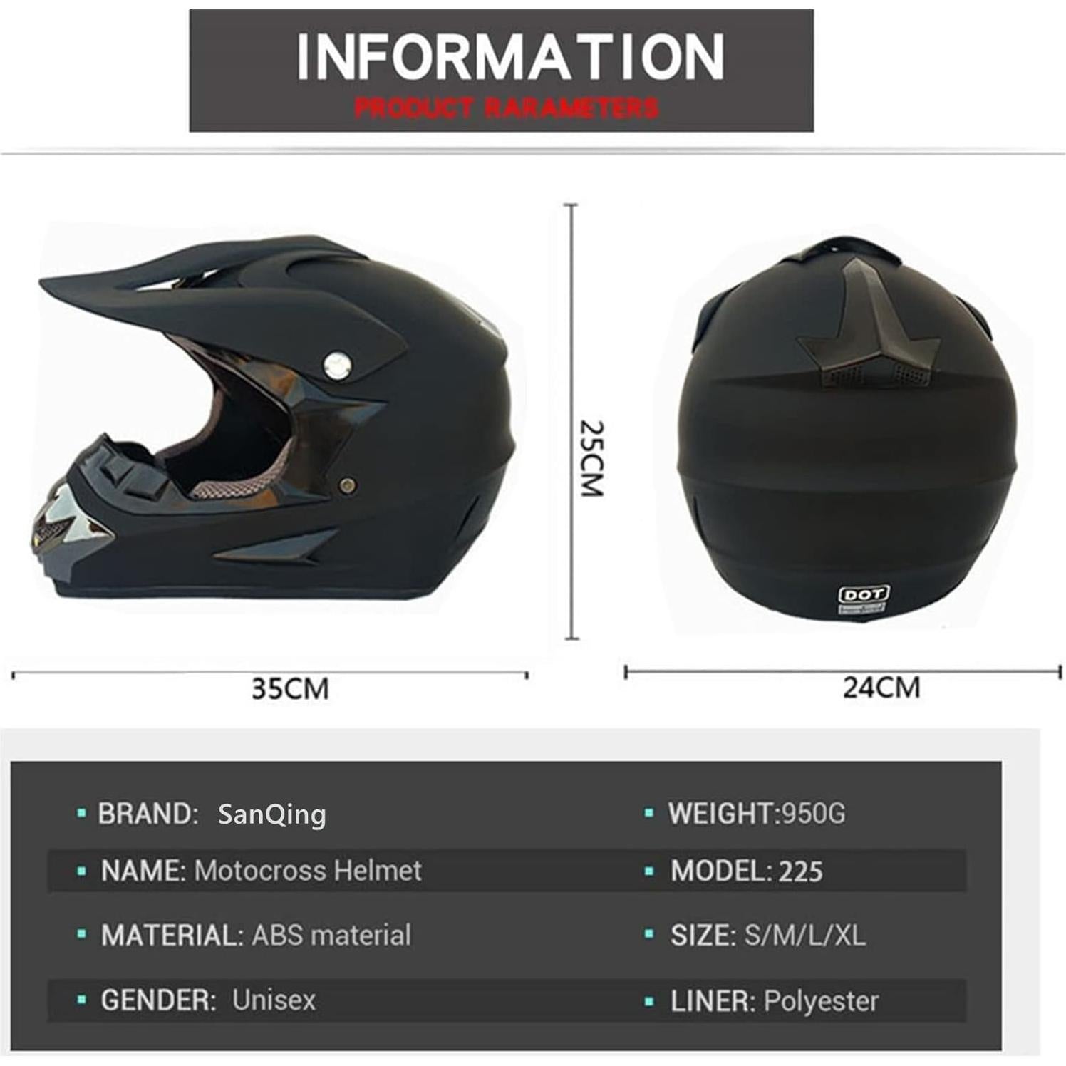 Casco de Motocross SanQing yytk-01 Negro S con Accesorios