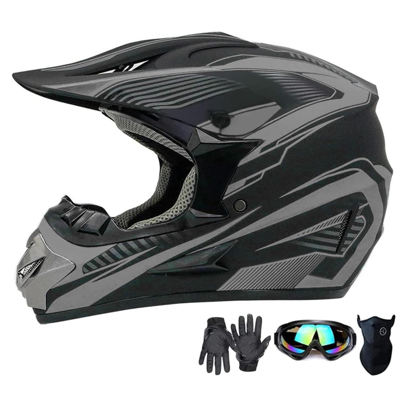 Casco de Motocross SanQing yytk-01 Grande Gris con Guantes