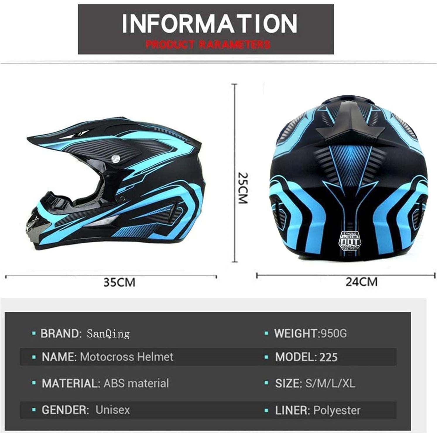 Casco de Motocross SanQing yytk-01 Azul Mediano DOT