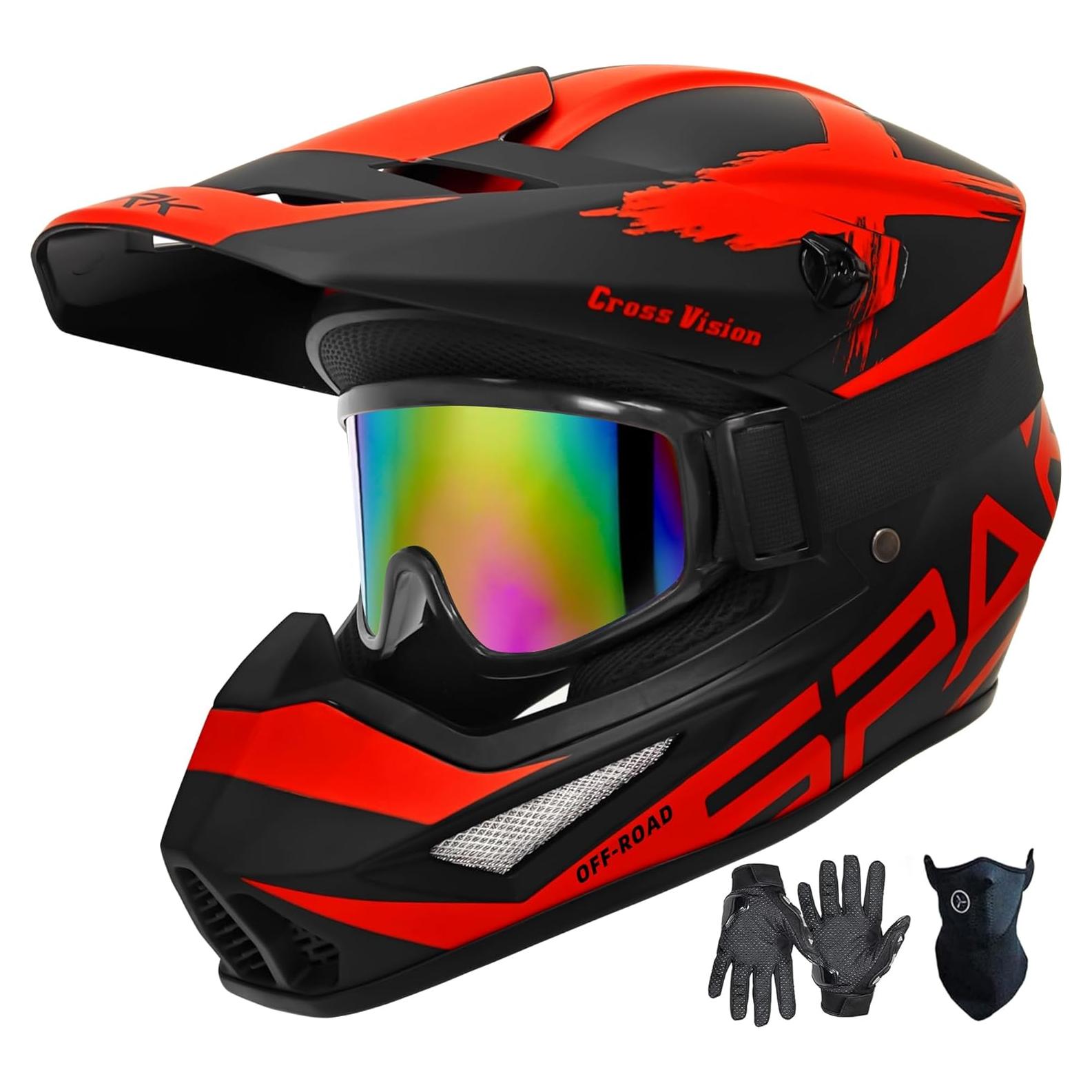 Casco de Motocross SanQing yytk-01 Grande Rojo con Guantes
