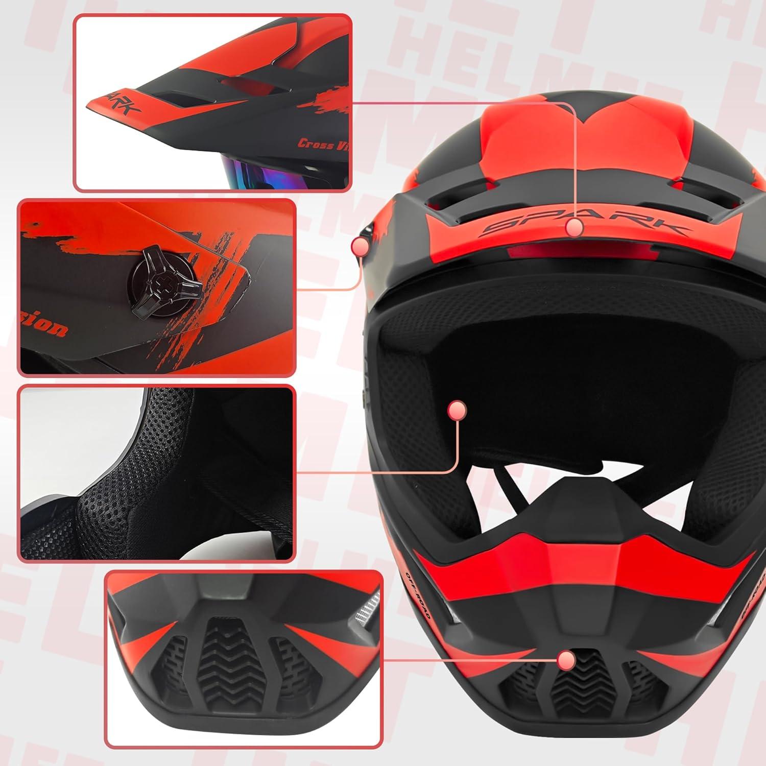 Casco de Motocross SanQing yytk-01 Grande Rojo con Guantes