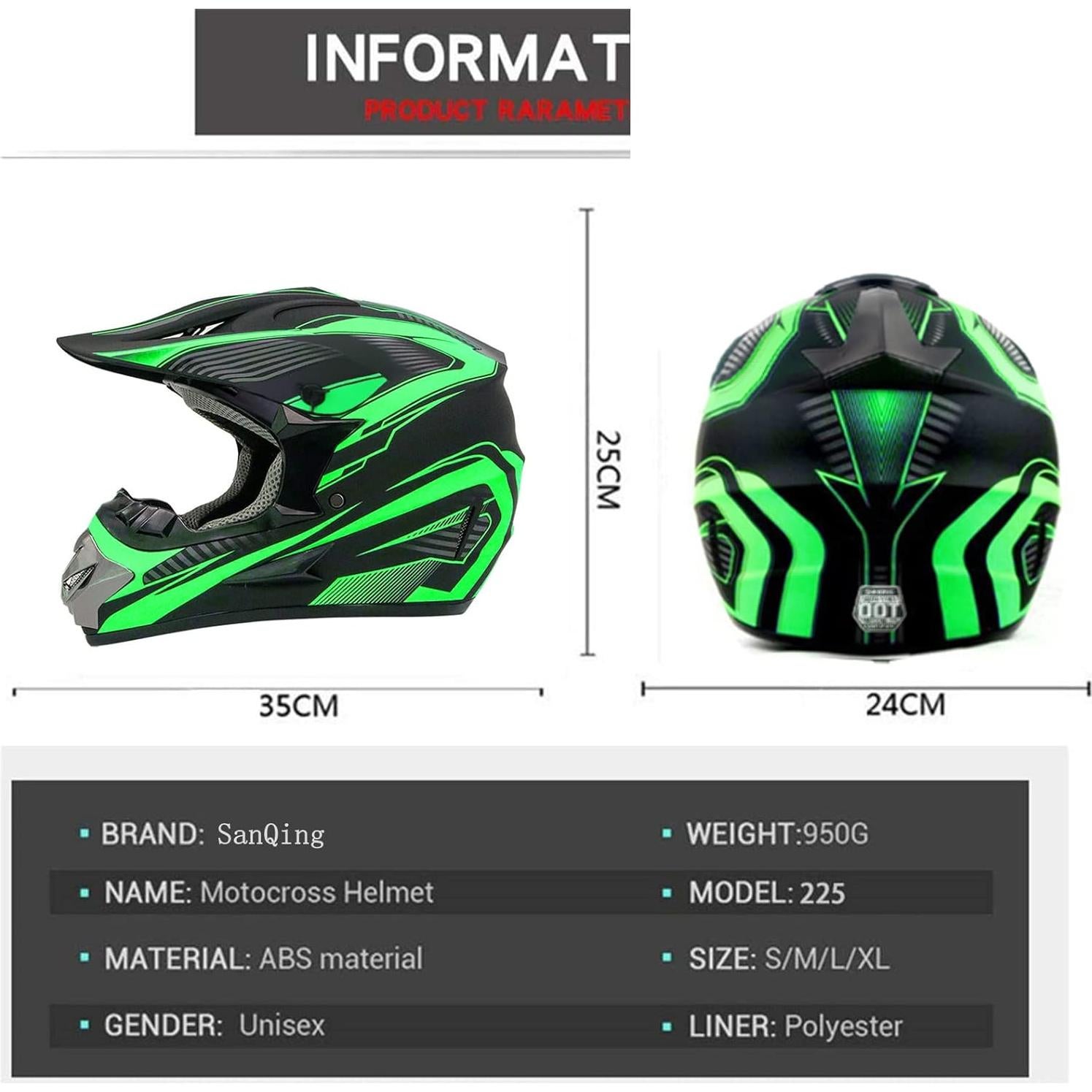 Casco de Motocross SanQing yytk-01 Verde Grande DOT