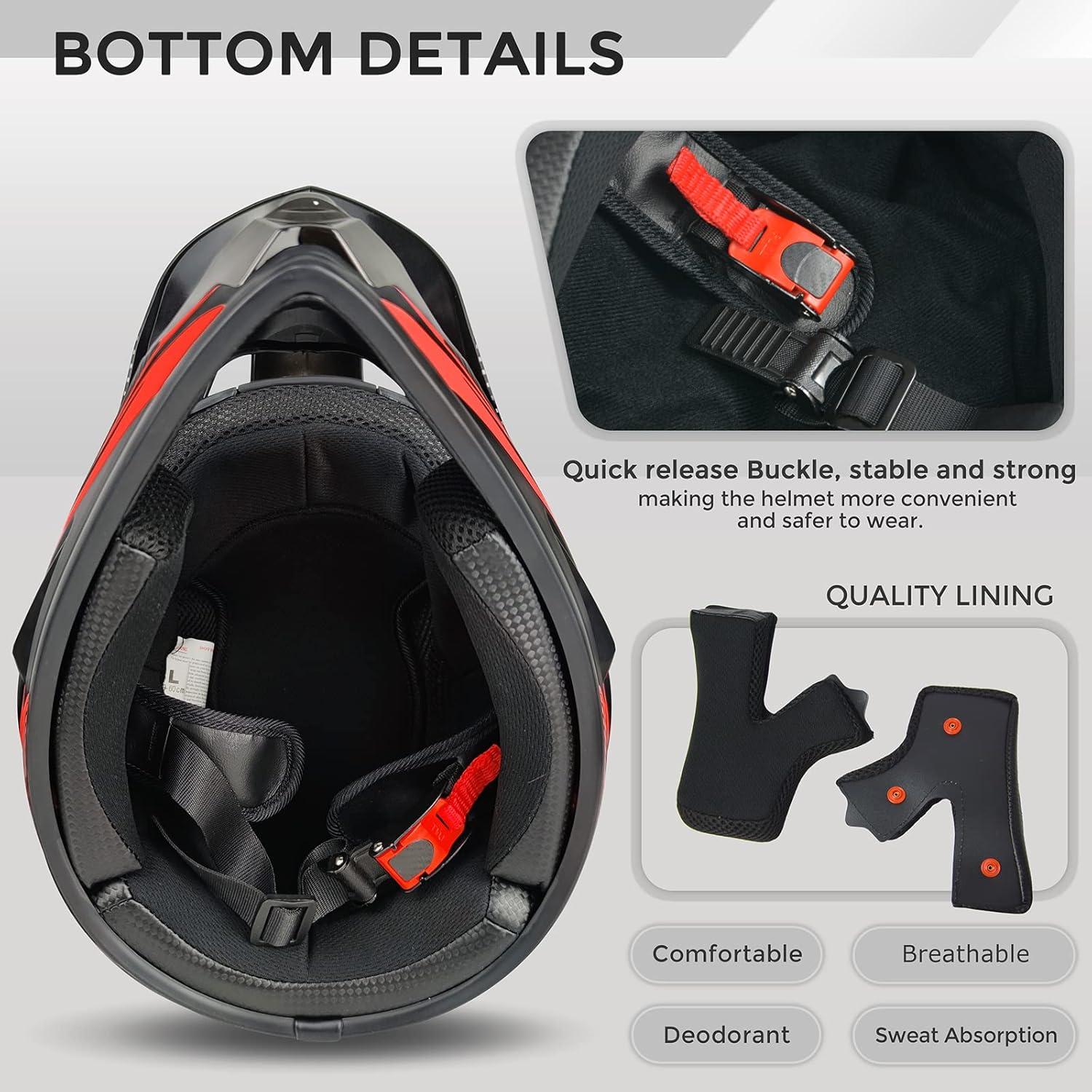 Casco de Motocross SanQing yytk-01 Rojo XL Ajustable