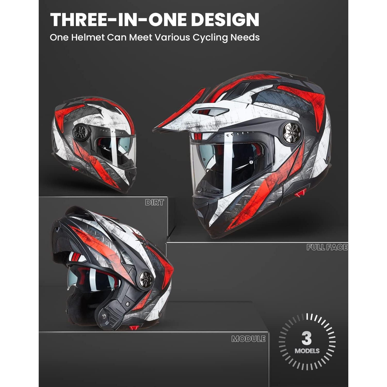 Casco Modular ILM DOT 909F Negro Mate 3 en 1 para Moto