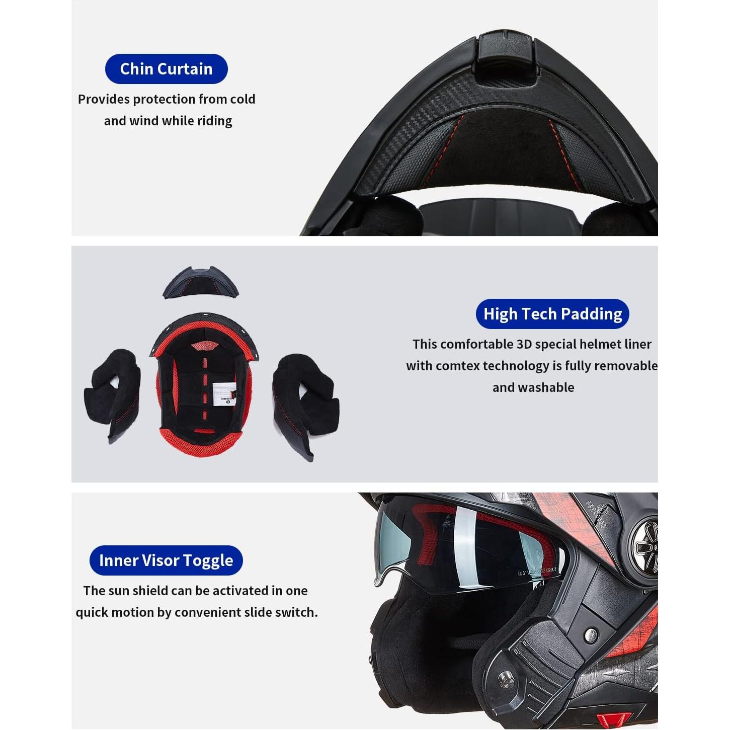 Casco Modular ILM DOT 909F Negro Mate 3 en 1 para Moto