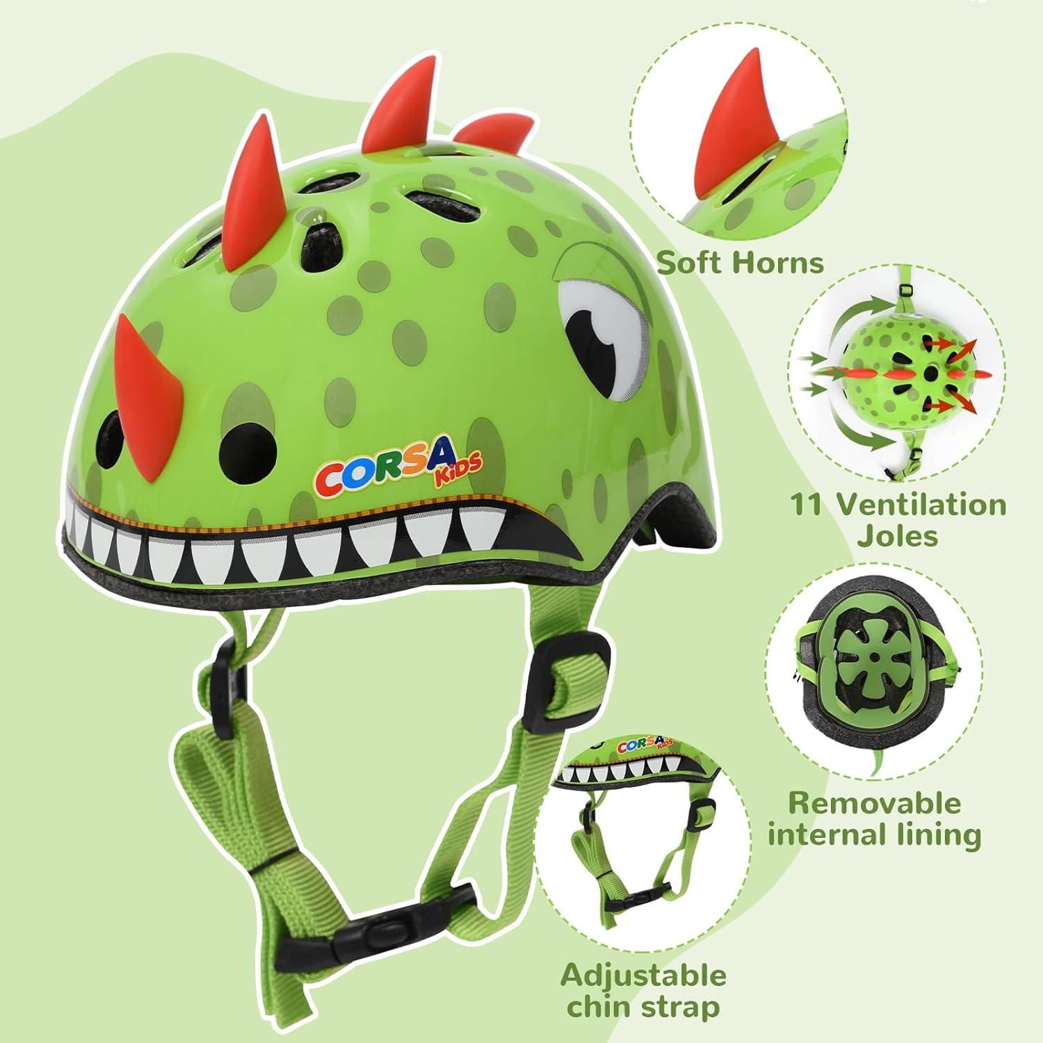 Casco Ligero para Niños Hisyll Dinosaurio 50-54cm Verde