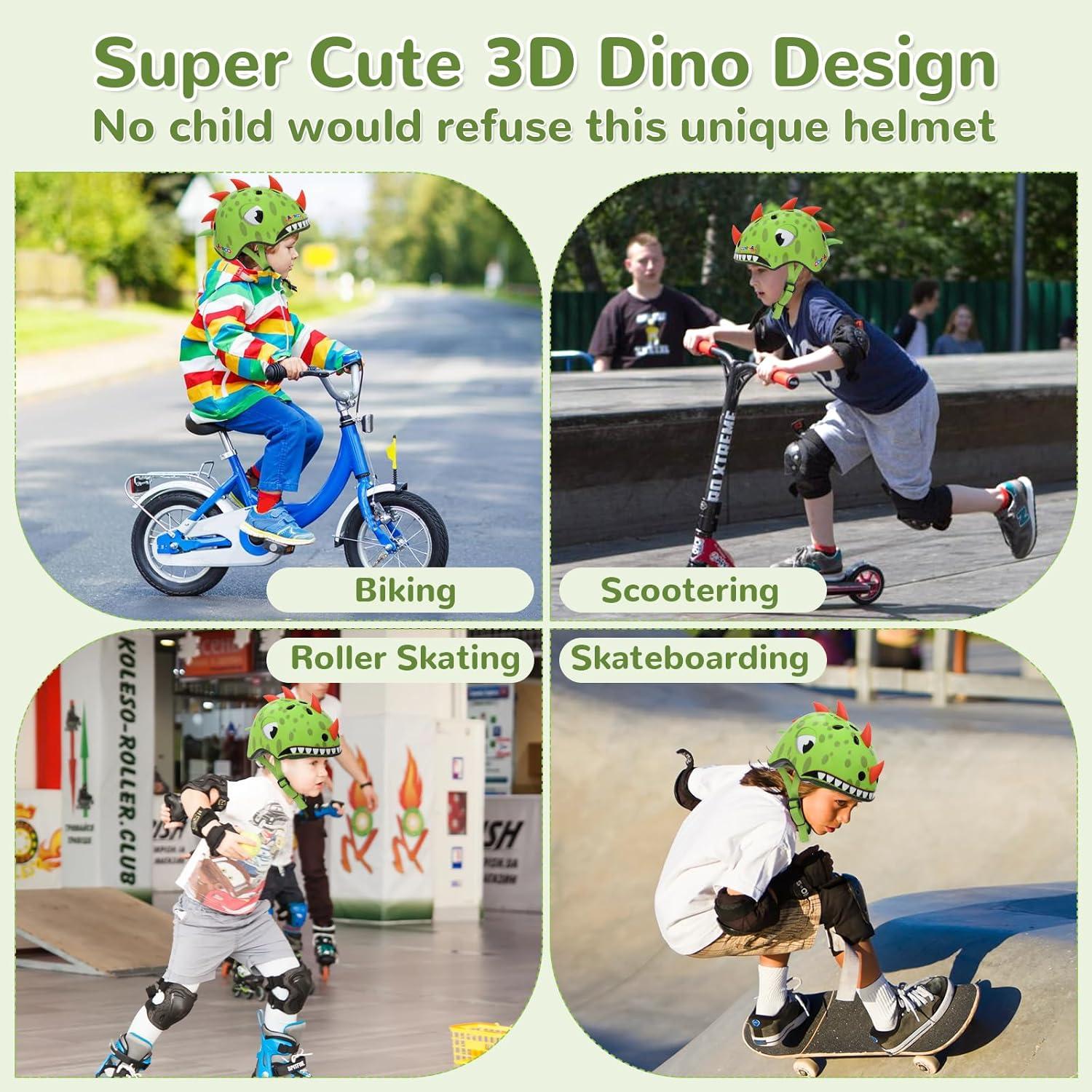 Casco Ligero para Niños Hisyll Dinosaurio 50-54cm Verde