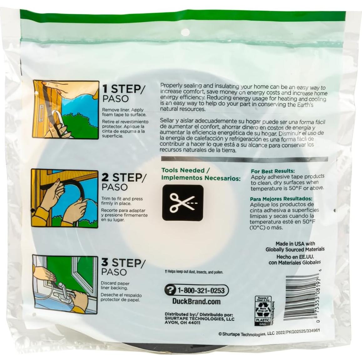 Sellos de Espuma Autoadhesivos Duck 2 Rollos 3.05 m Negro