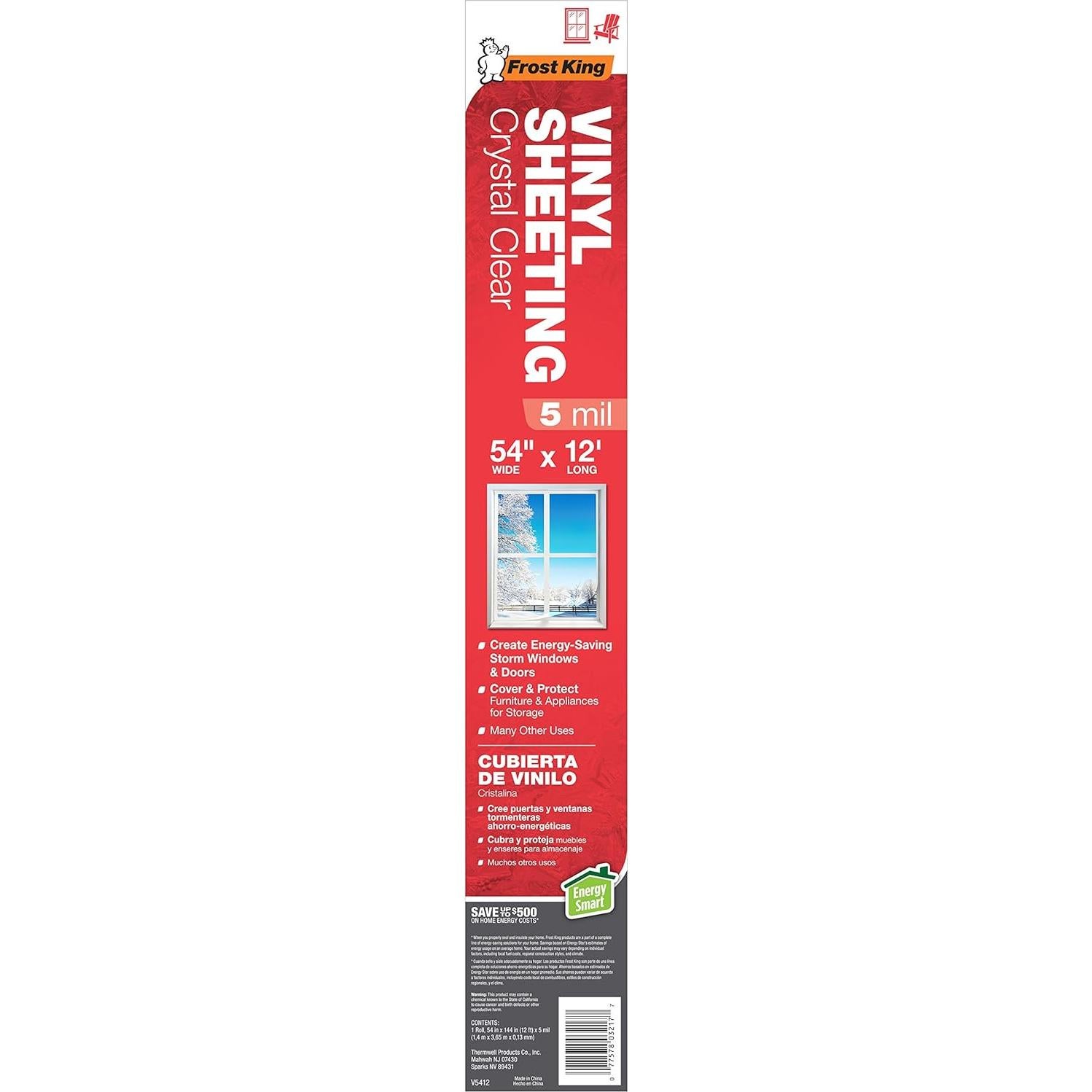 Hoja de Vinilo Transparente Frost King V5412 137 cm x 366 cm