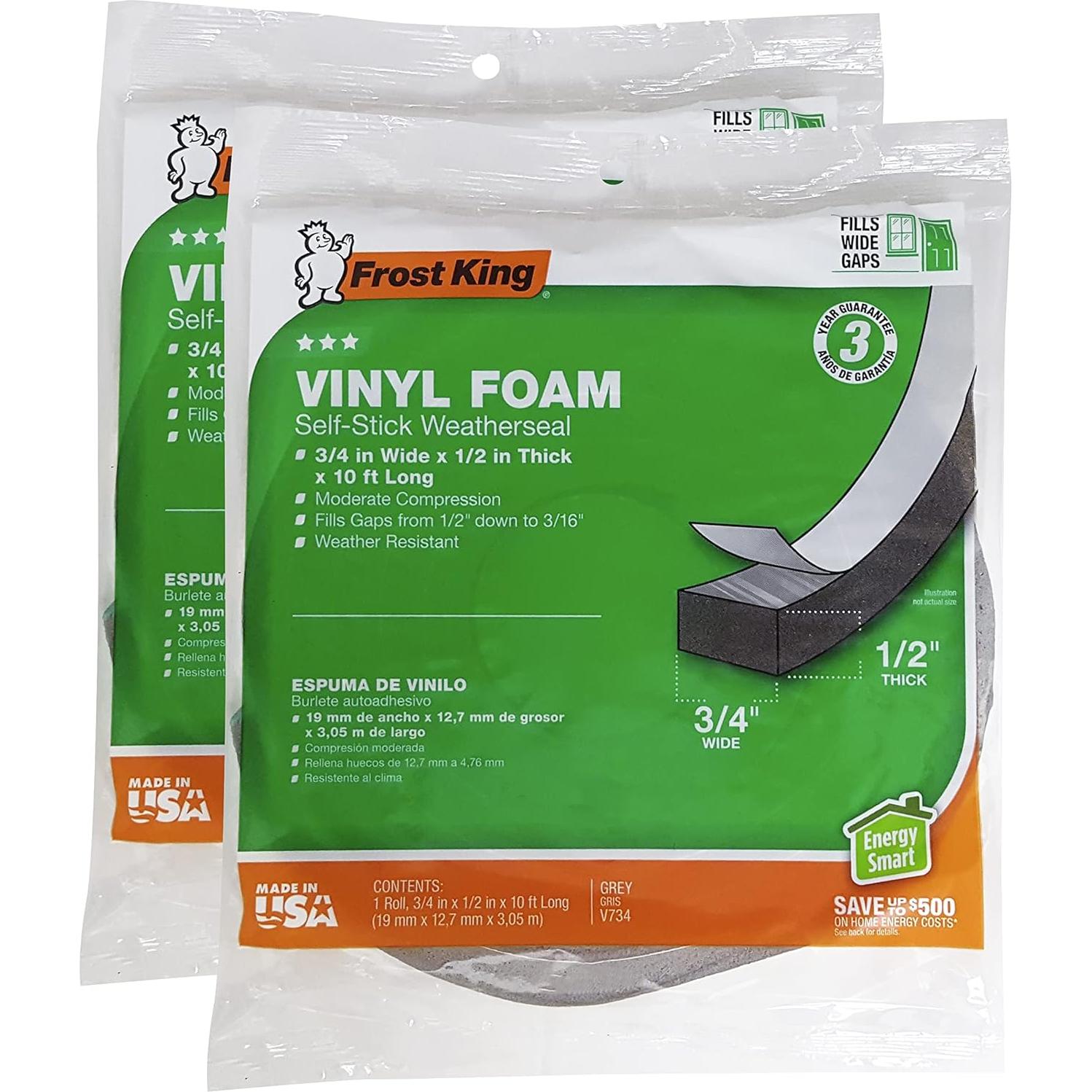 Cinta de Espuma de Vinilo Frost King V734H - 22.86 cm x 1.27 cm x 3.05 m - Gris - 2 Paquetes