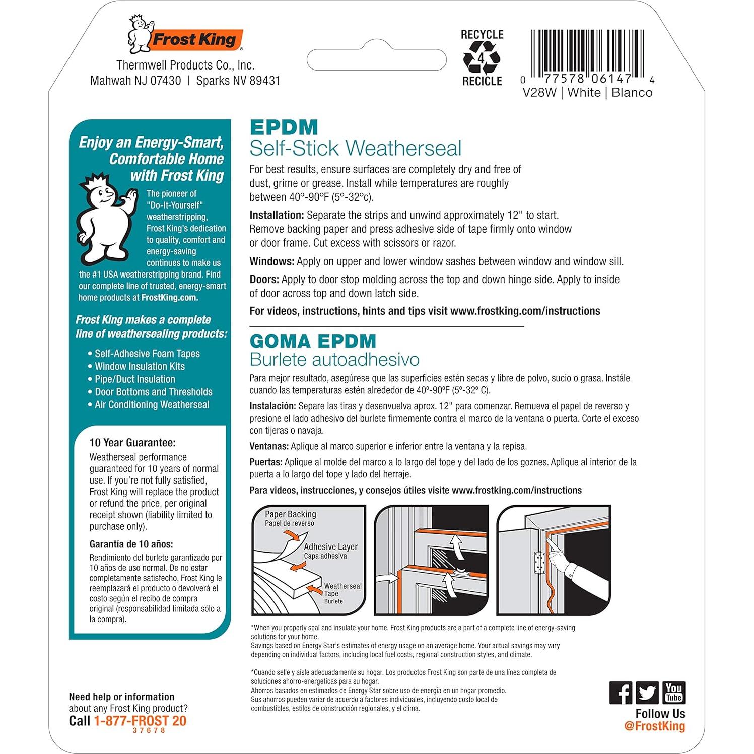 Cinta de sellado autoadhesiva EPDM Frost King 5.18 m blanca