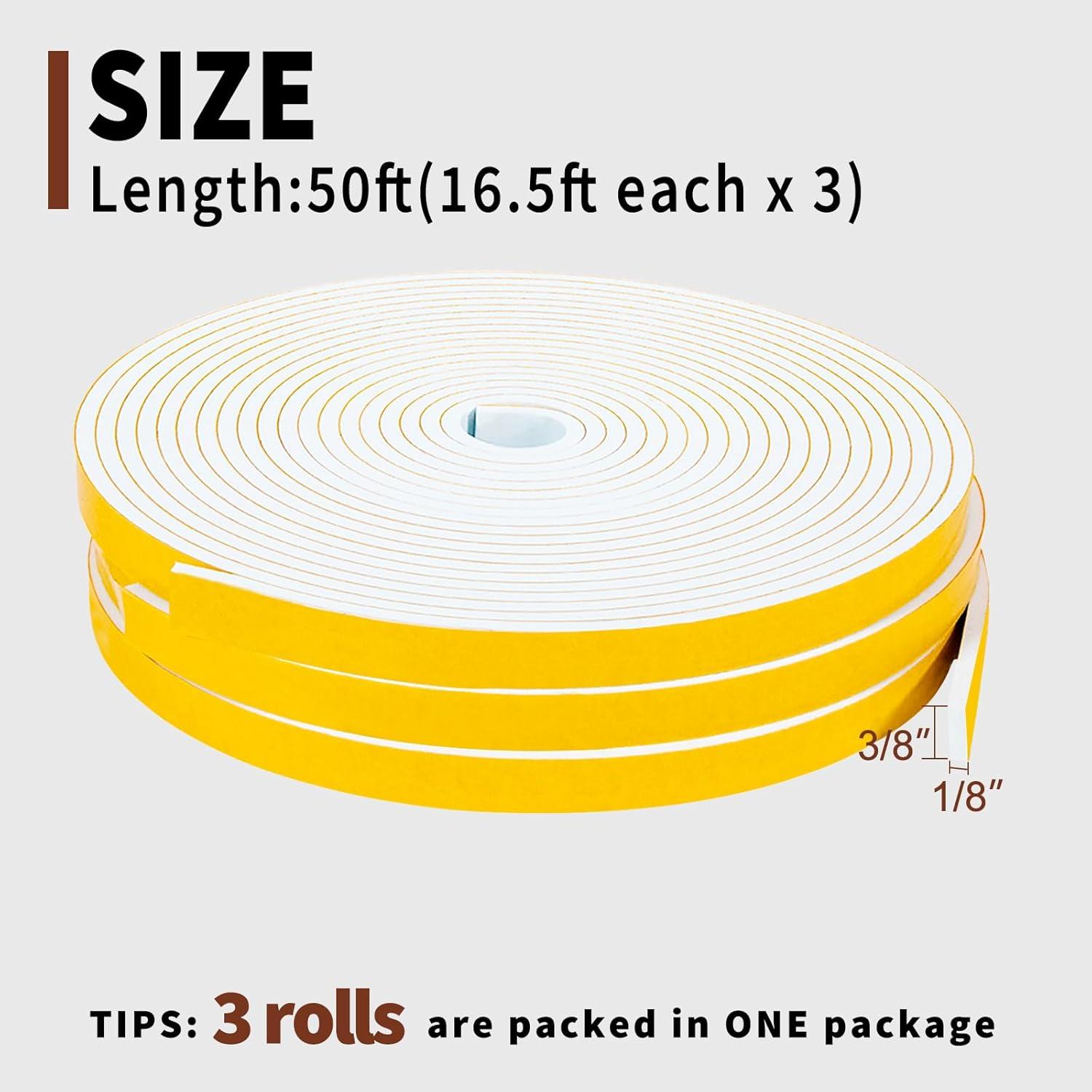 Cinta de Aislamiento de Espuma Yotache 3/8" x 1/8" - 50 pies