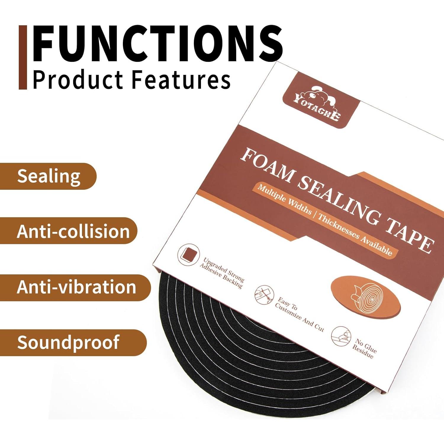 Cinta de Sellado de Espuma Yotache 1/4" x 1/8" 15.24m