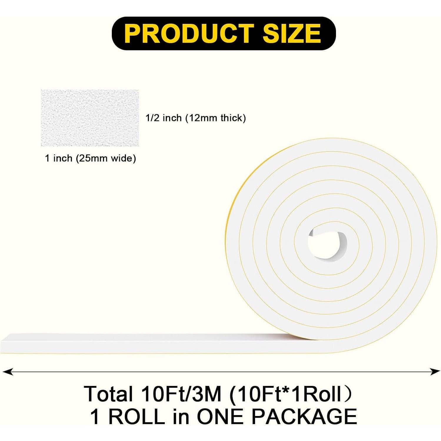 Burlete de Espuma YIMIKI 1" x 1/2" x 3m Aislante Acústico