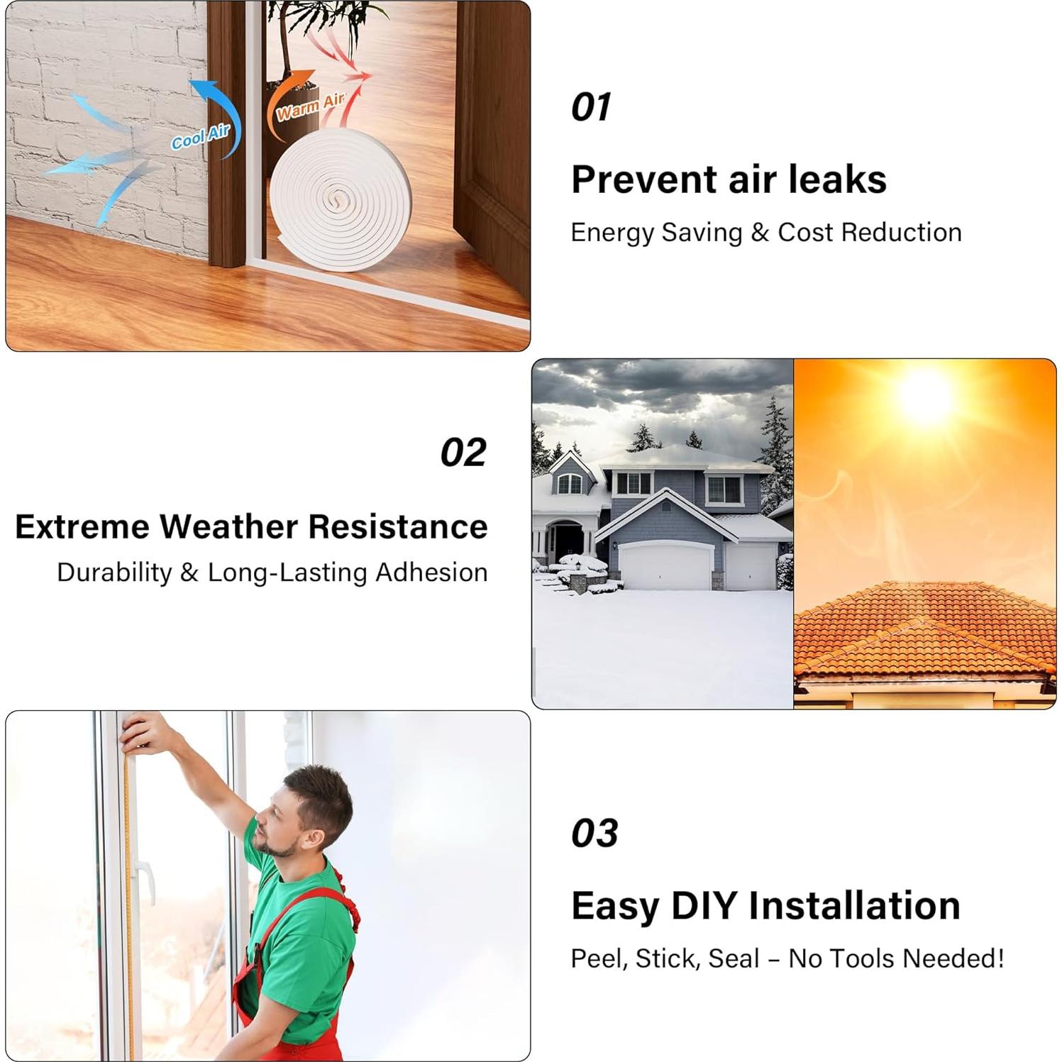 Tira de Aislamiento para Ventanas GCJUYA 3M 118 cm Blanca