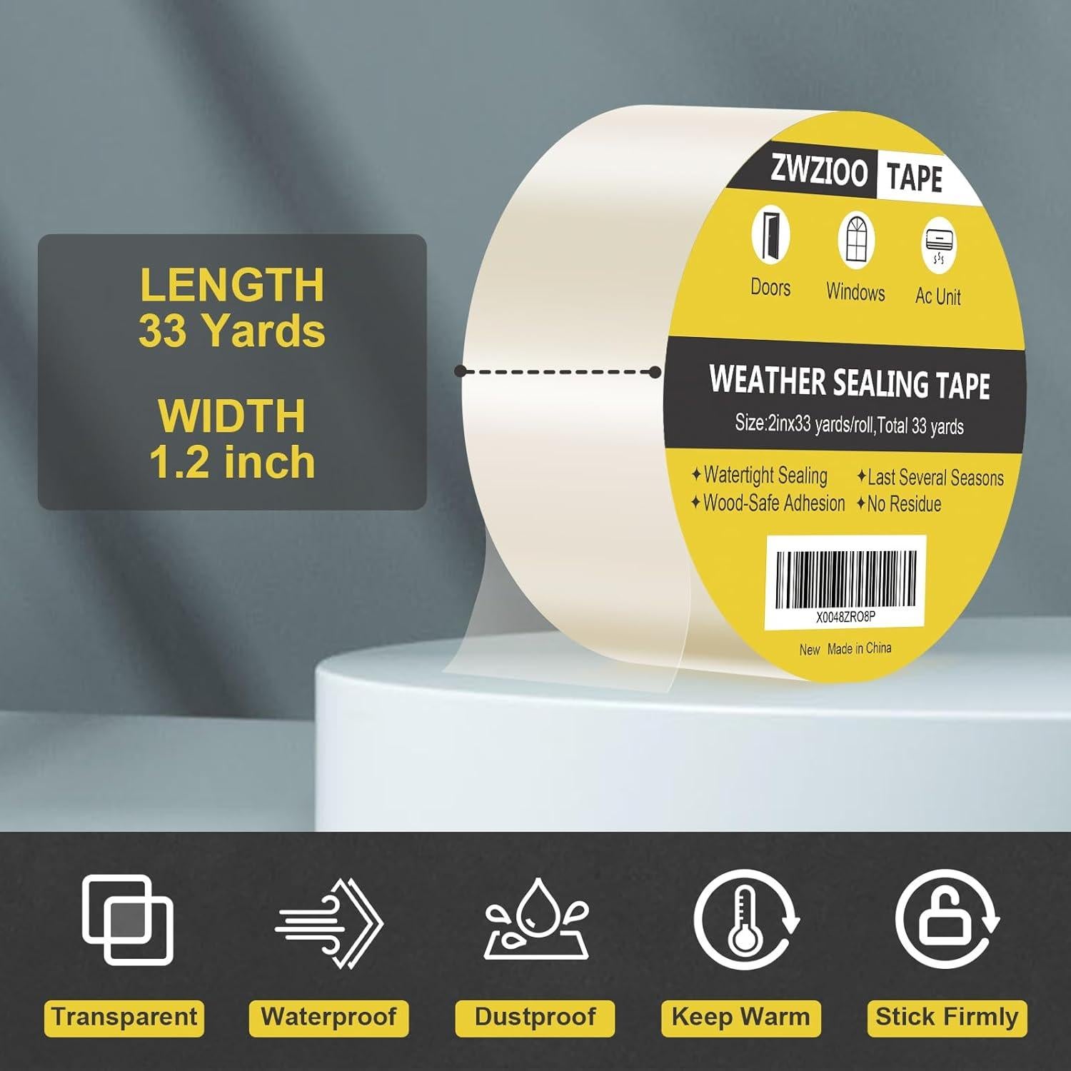 Burlete ZWZIOO para Ventanas y Puertas 1.2cm x 60m Transparente