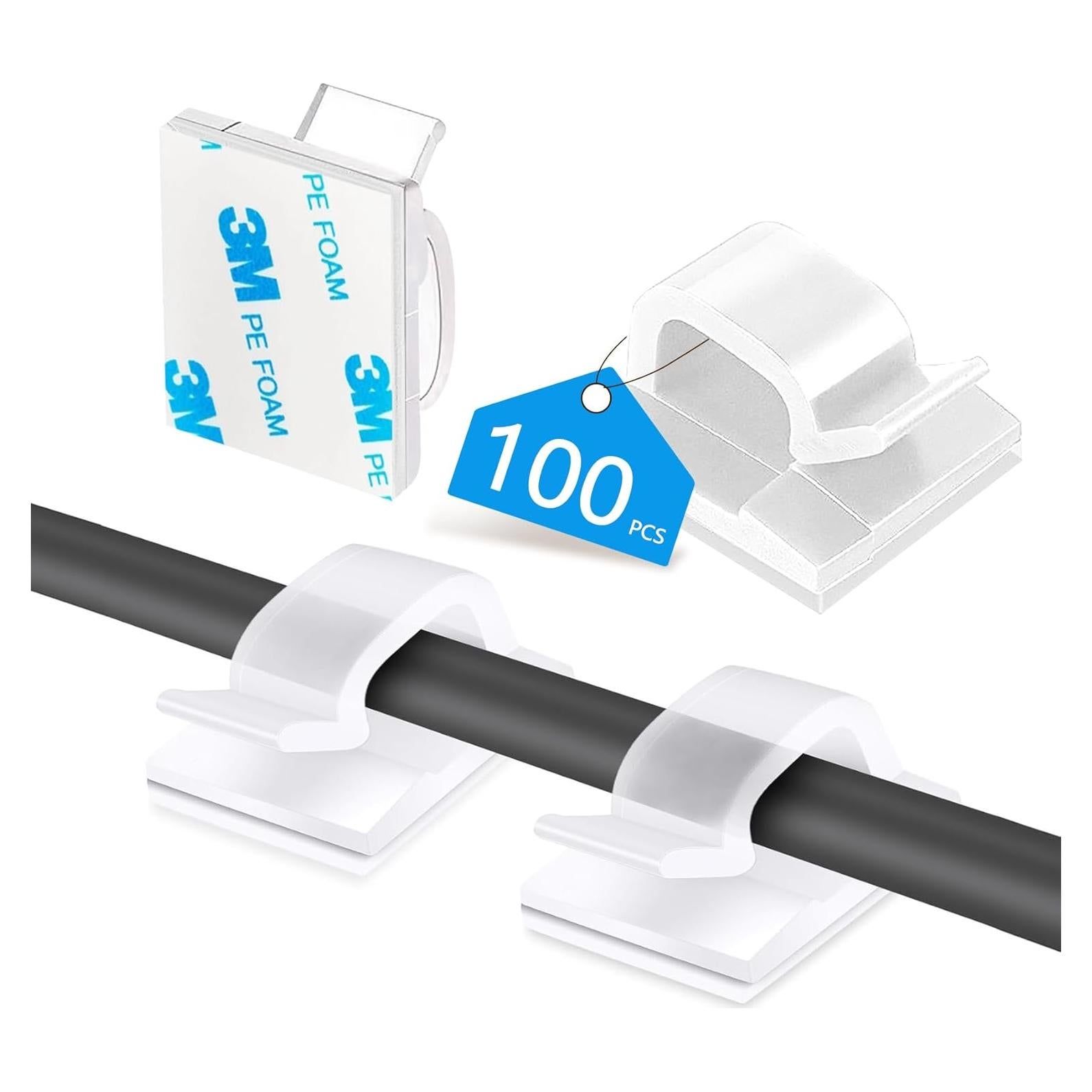 100 Clips de Cable Adhesivos Abnii 16mm para Organización