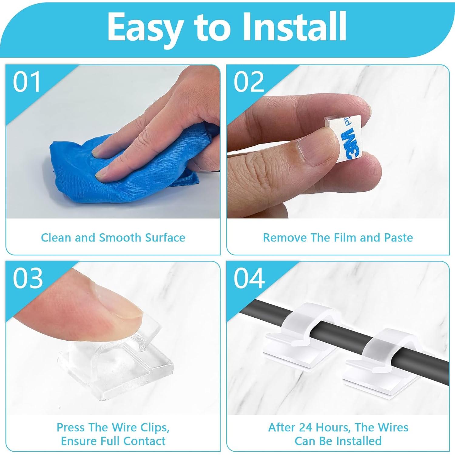 100 Clips de Cable Adhesivos Abnii 16mm para Organización