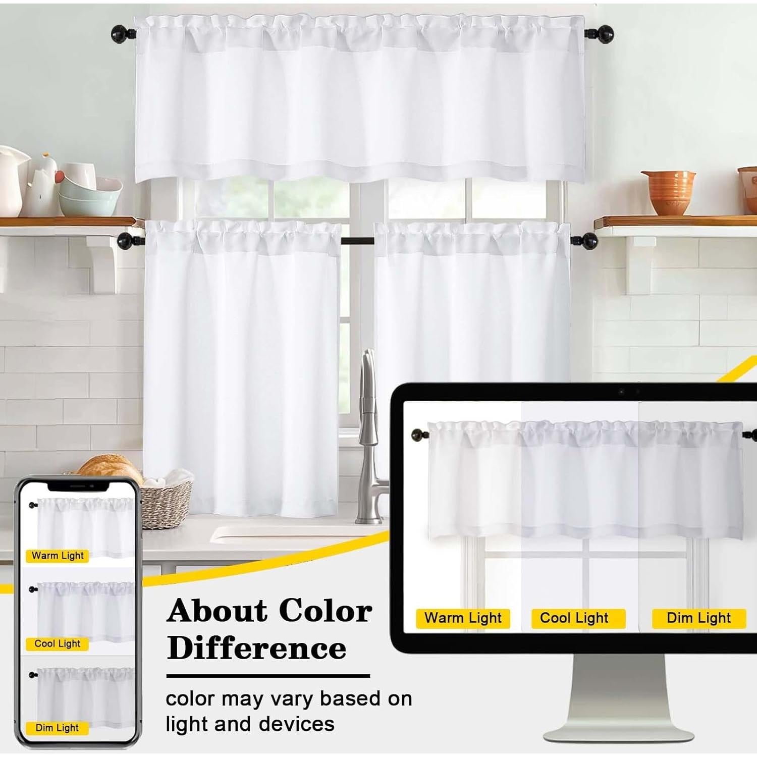 Cortinas de Café Blancas 76x91 cm WelvetBLK 2 Paneles Aislantes