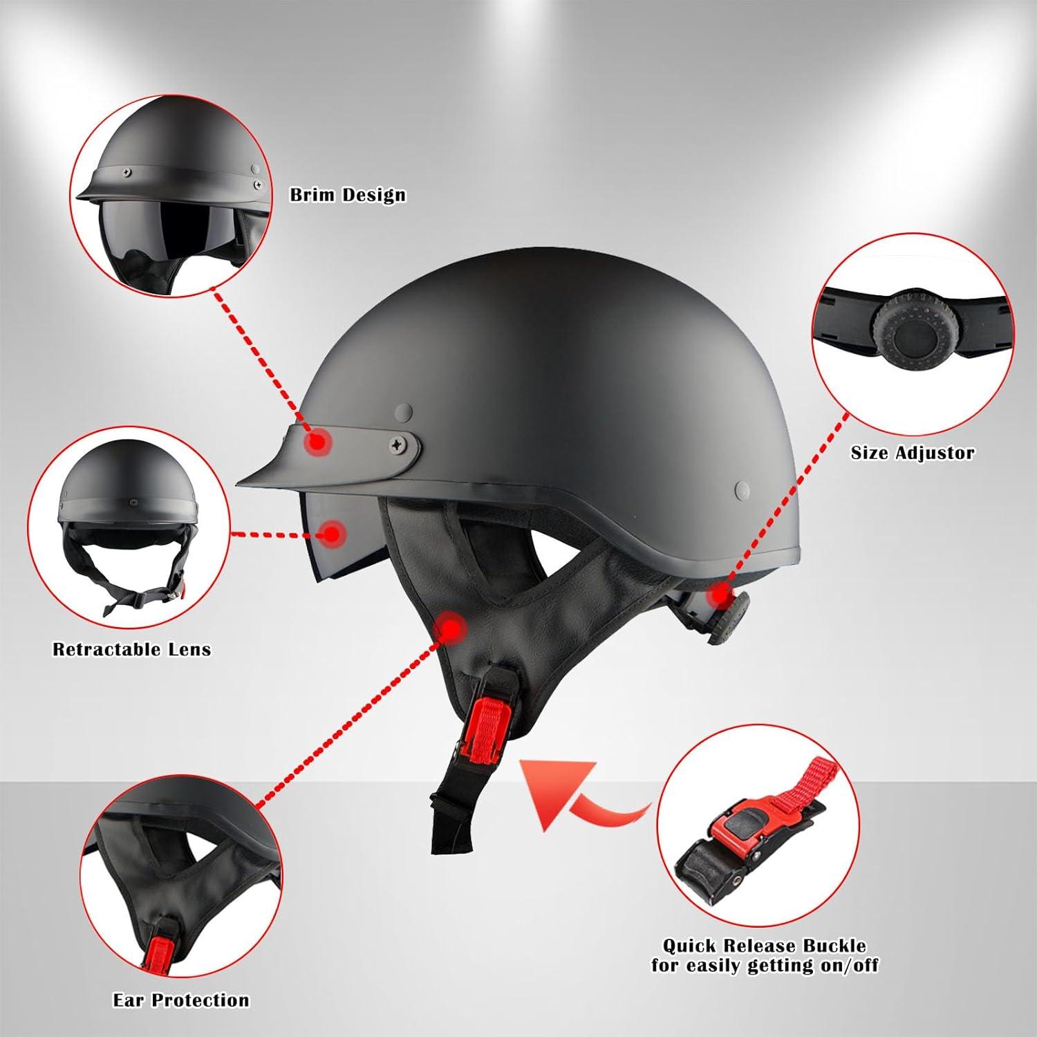 Casco de Media Cara 1Storm HKY205V Negro para Motocicleta