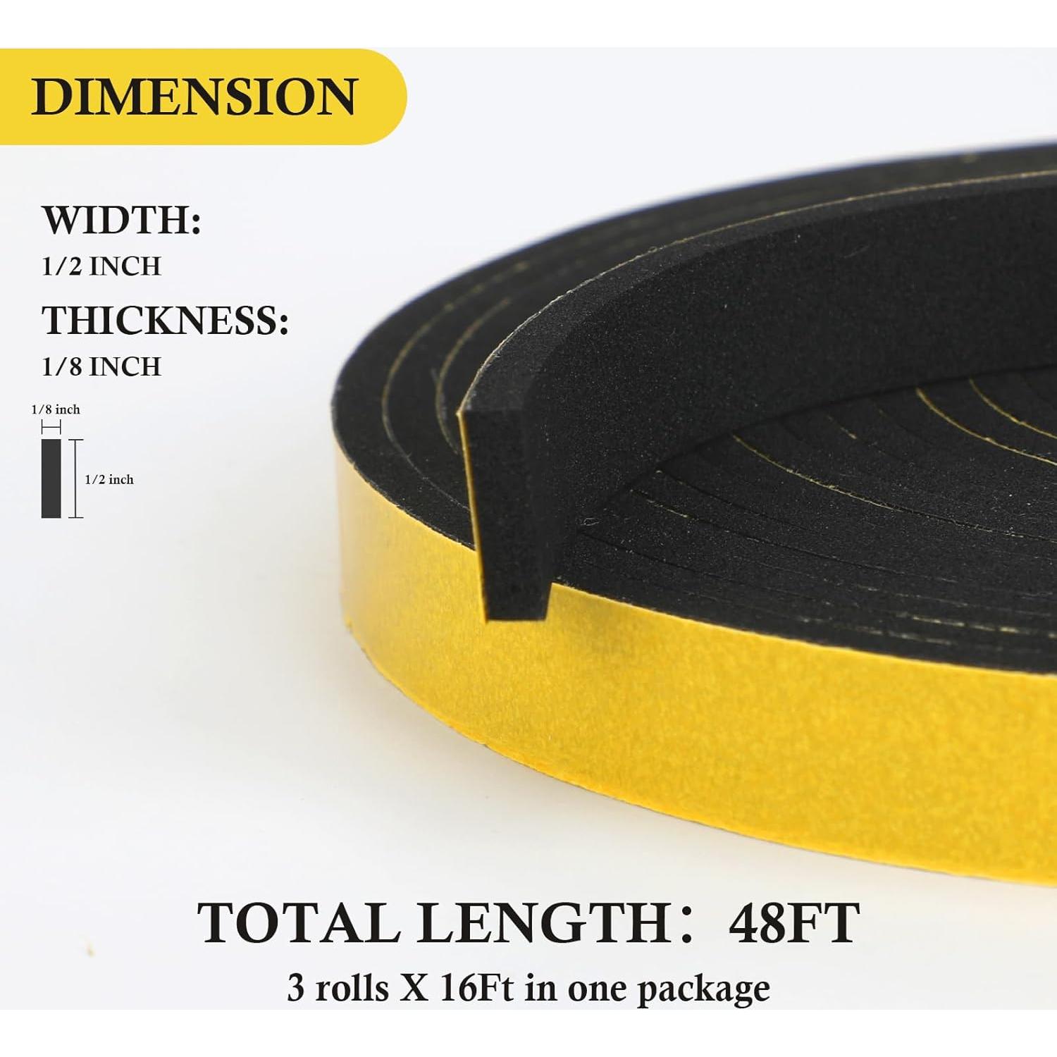 Cinta de Espuma Aislante fowong 14.63m Negro para Puertas y Ventanas