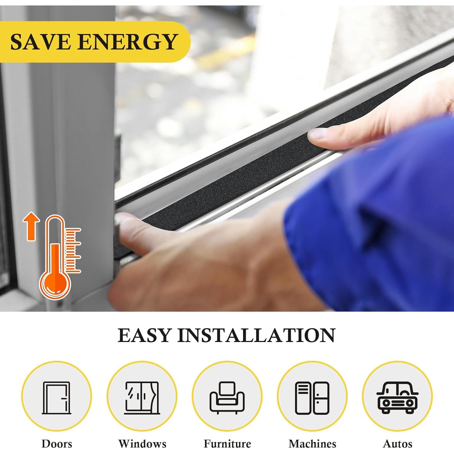 Cinta de Espuma Aislante fowong 14.63m Negro para Puertas y Ventanas