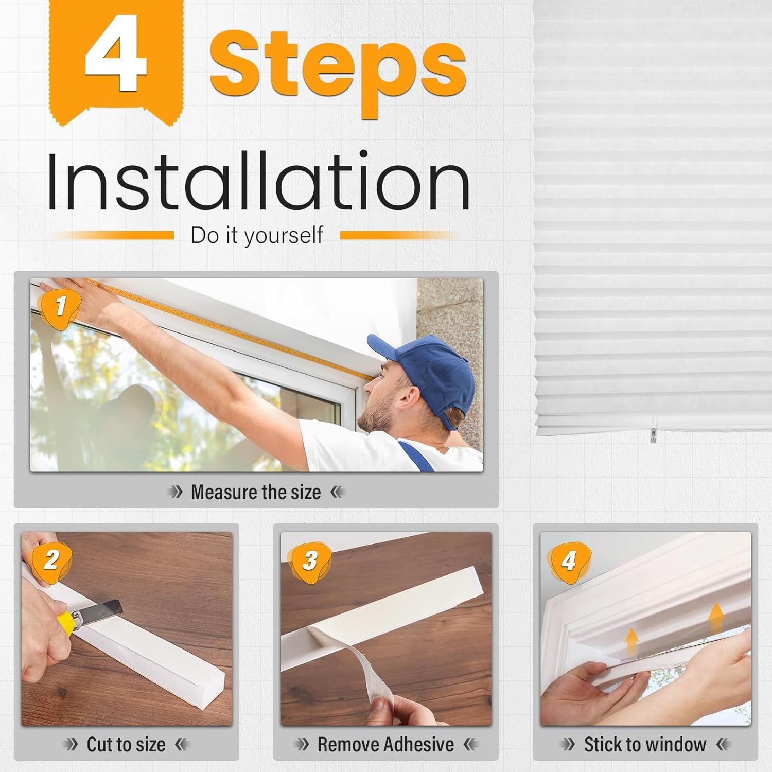 6 Cortinas Plisadas Sin Cable Touri 91x183 cm Blancas Filtrantes